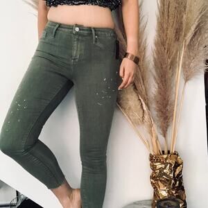 NEW MOSSIMO Olive Green Raw Hem Distressed High Rise Skinny Jean Jegging 27 4